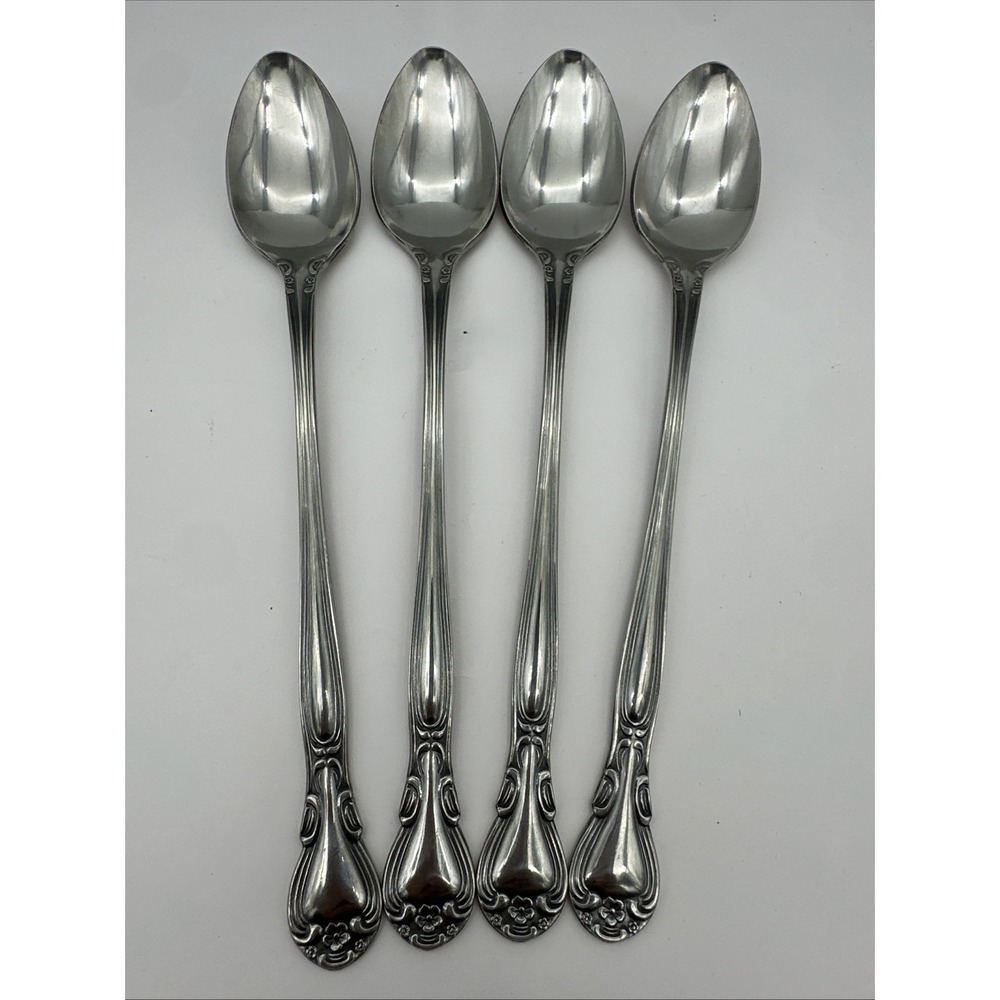 Set of 4 Wallace Plantation Stainless Iced Tea Spoons Long Handle 7.5" Japan